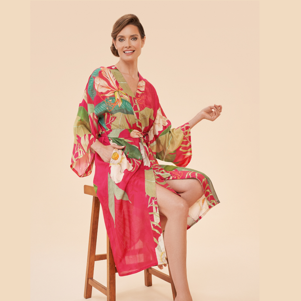 Ladies Kimono Gown Delicate Tropical Dark Rose By Powder Design PKG41