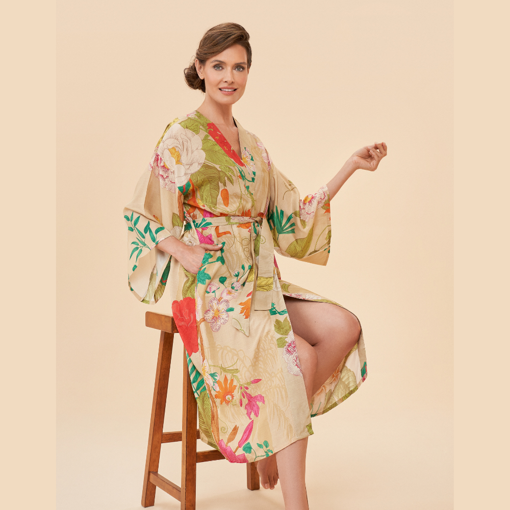 Ladies Kimono Gown Tropical Flora & Fauna By Powder Design PKG SS24