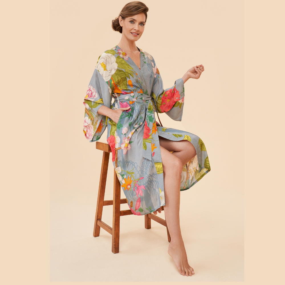 Ladies Kimono Gown Tropical Flora & Fauna By Powder Design PKG SS24