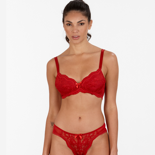 Soft unstructured no wire SATIN & lace BRA French lingerie RED BLACK