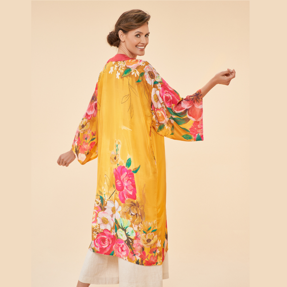 Ladies Kimono Gown Impressionist Floral Mustard By Powder Design PKG39 SS24